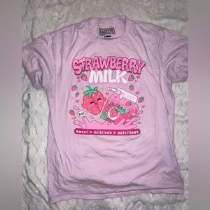 Juniors Pink "Strawberry Milky" Graphic Kawaii Coquette Tee